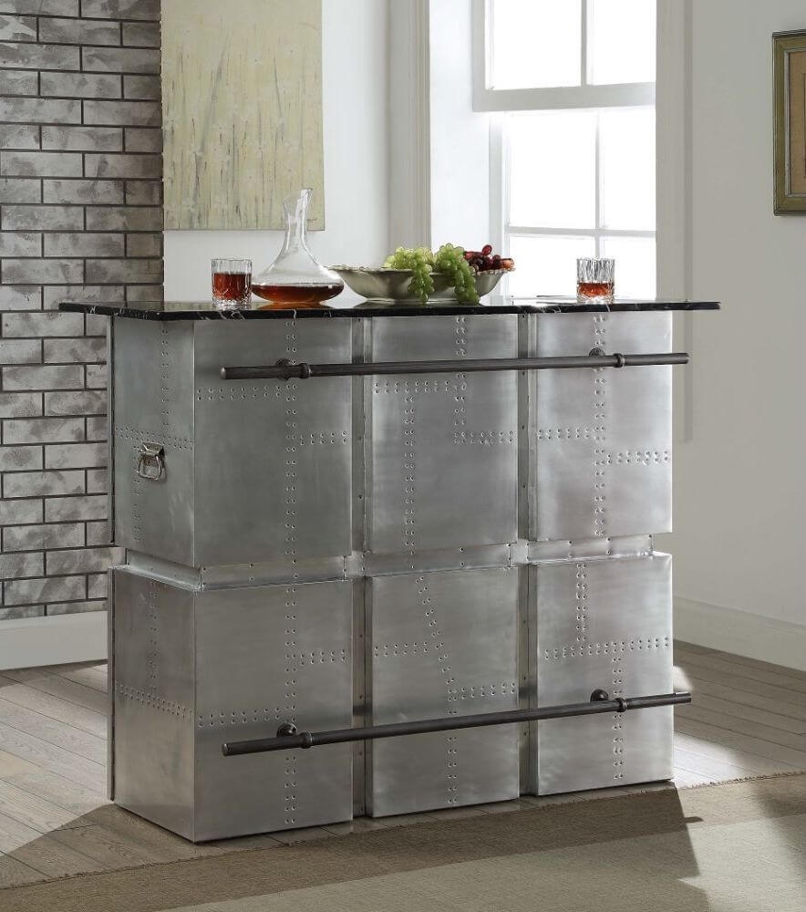 Brancaster Marble/Aluminum Rectangular Storage Bar Table