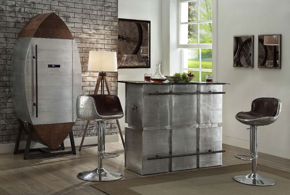 Brancaster Marble/Aluminum Rectangular Storage Bar Table