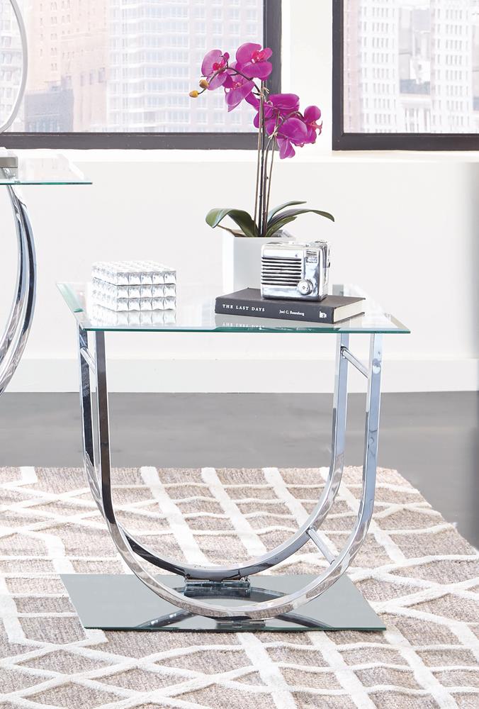 Danville Glass End Table with Chrome U-shaped Base