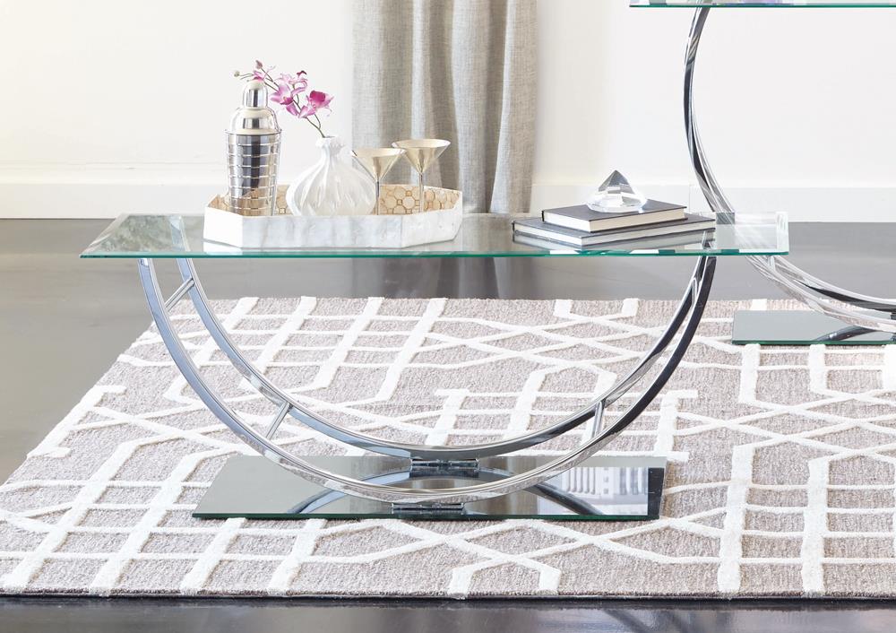 Danville Glass Rectangular Coffee Table with Chrome U-shaped Base