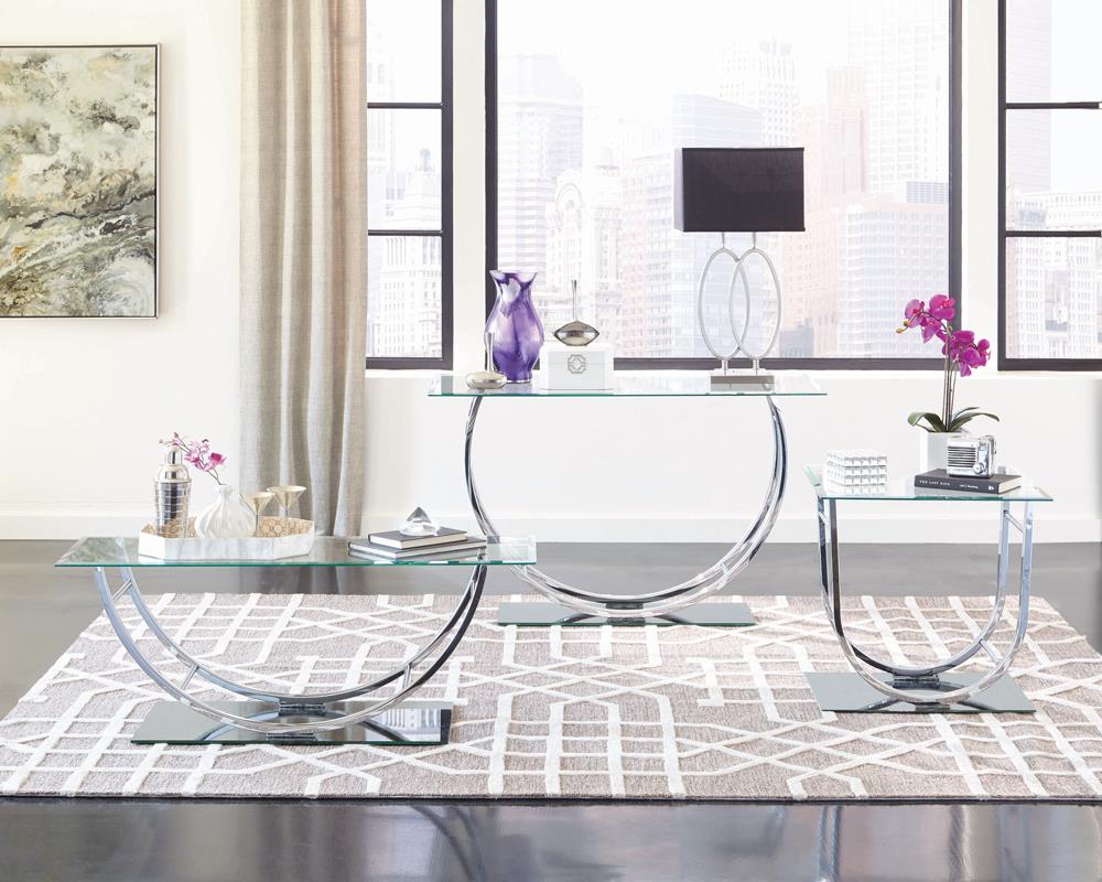 Danville Glass Rectangular Coffee Table with Chrome U-shaped Base