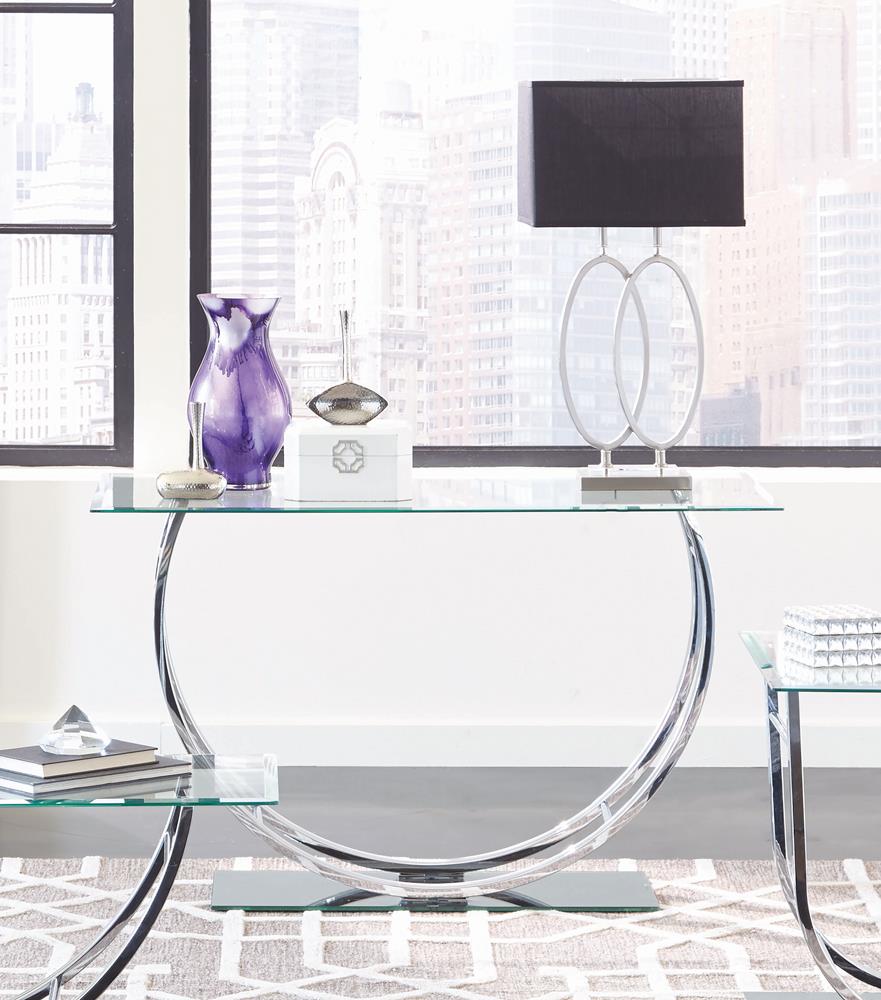 Danville Glass Rectangular Sofa Table with Chrome U-shaped Base