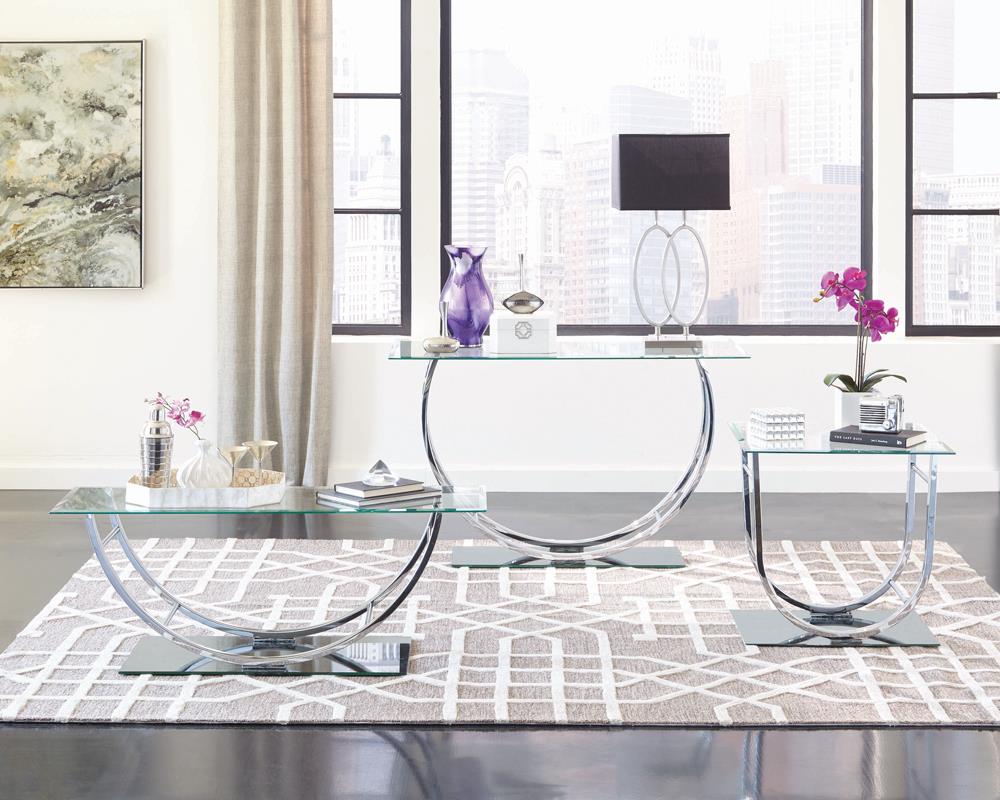 Danville Glass Rectangular Sofa Table with Chrome U-shaped Base