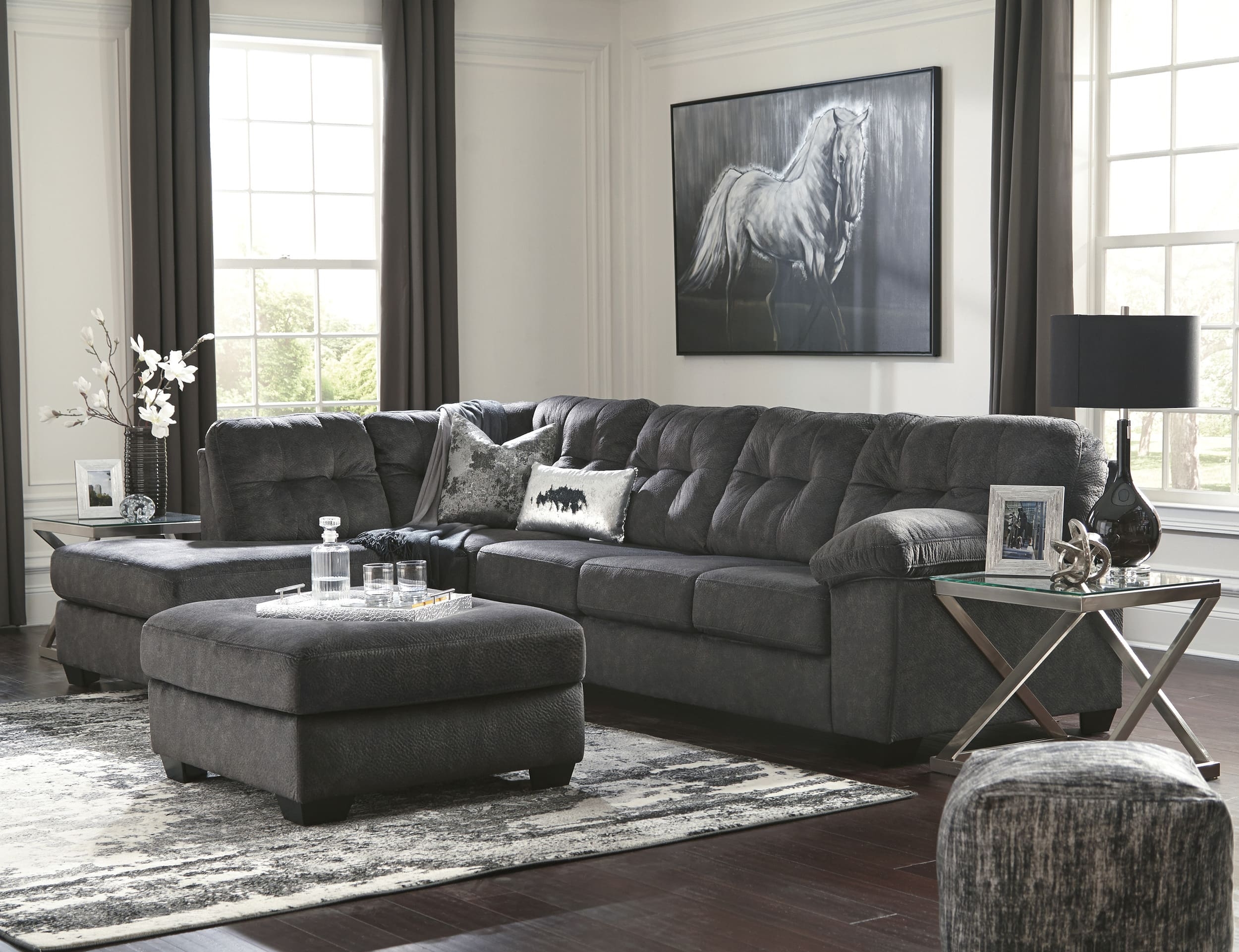 Accrington 2-Piece Polyester L-Shaped Sectional Sofa w/Left Arm Chaise Facing