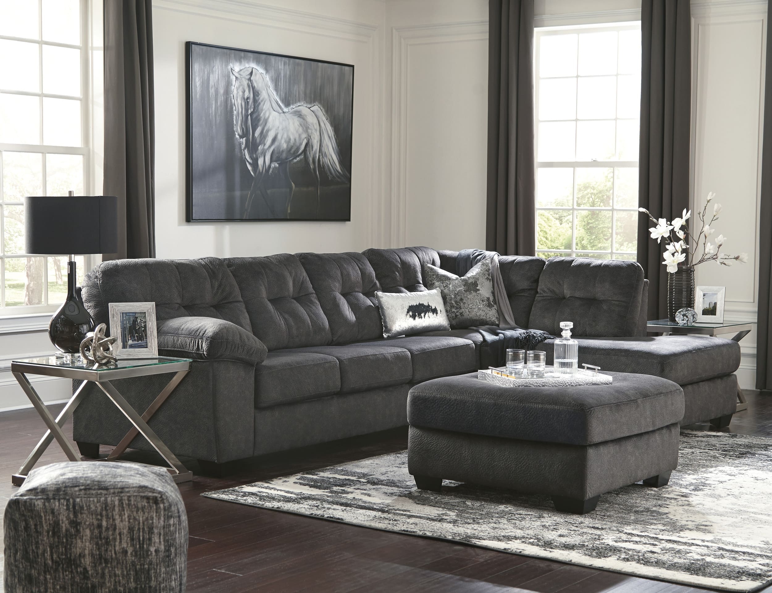 Accrington 2-Piece Polyester L-Shaped Sectional Sofa w/Right Arm Chaise Facing