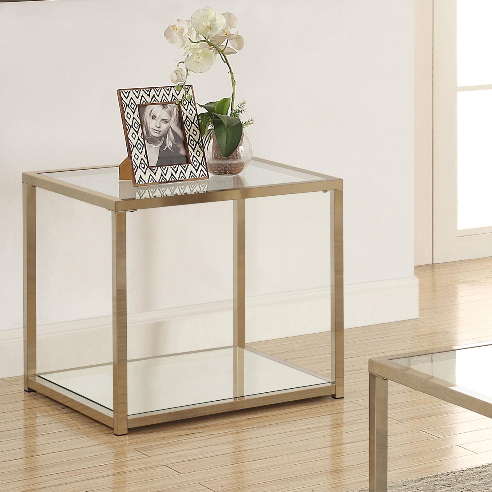Cora Glass/Metal End Table with Mirror Shelf