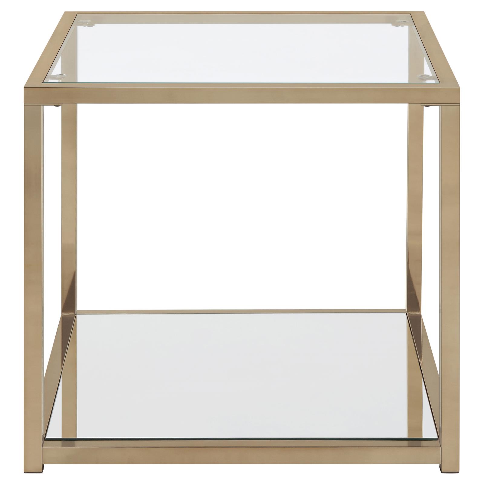 Cora Glass/Metal End Table with Mirror Shelf