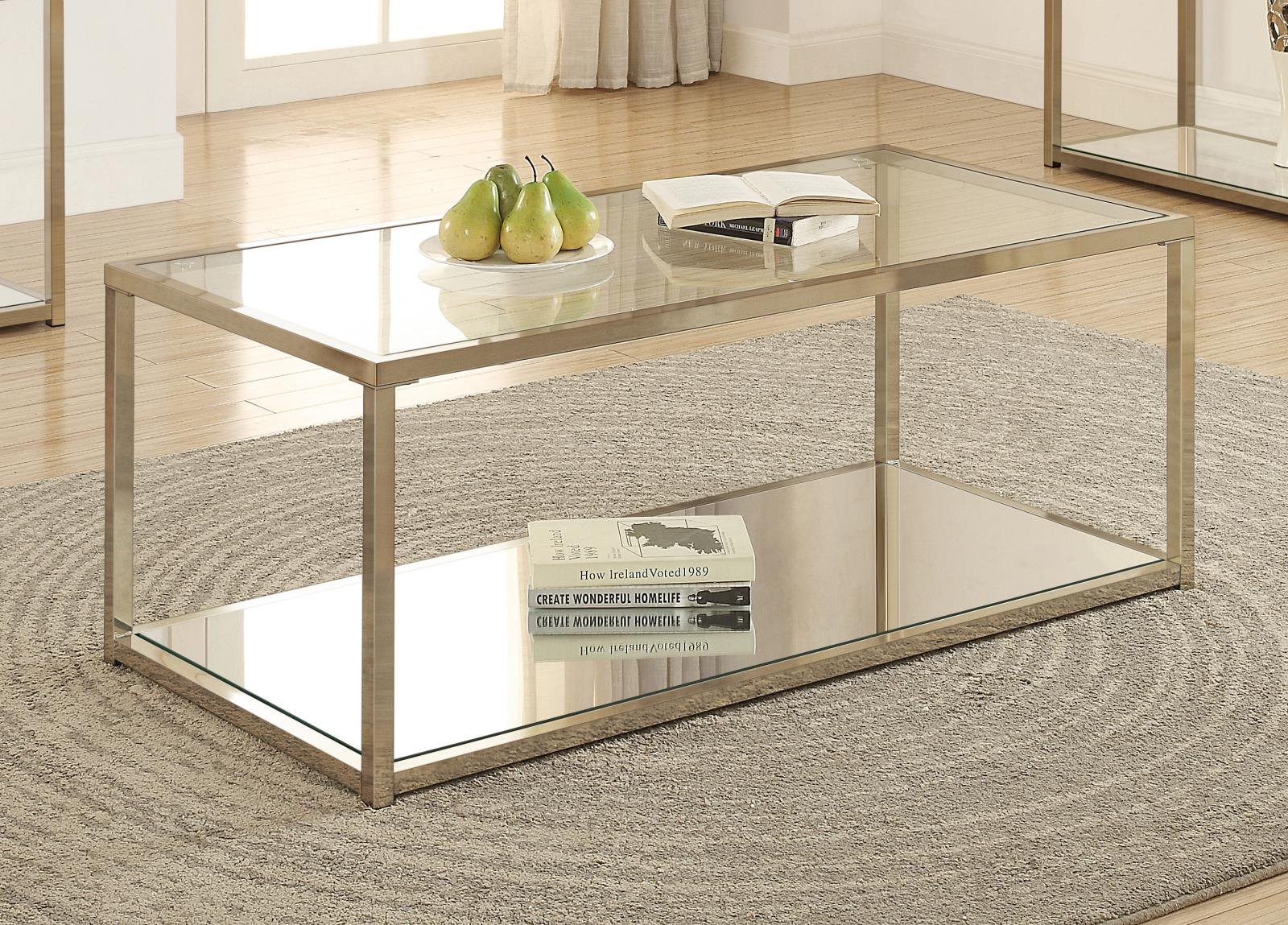 Cora Glass Coffee Table with Mirror Shelf