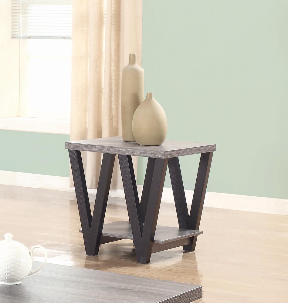 Stevens Rectangular End Table with V-shaped Base