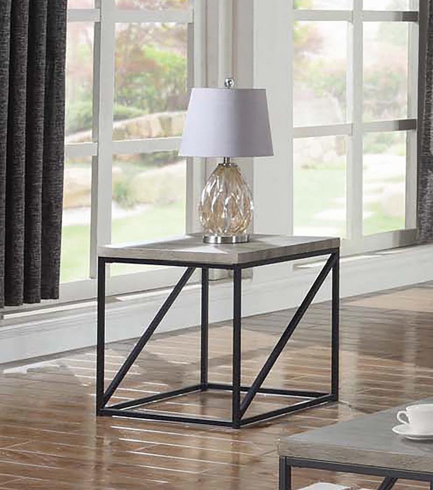 Birdie Wood Veneer Square End Table with Metal Base