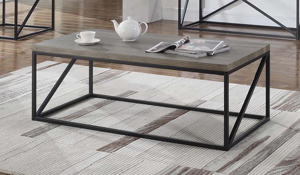 Birdie Wood Veneer Rectangular Coffee Table with Metal Base