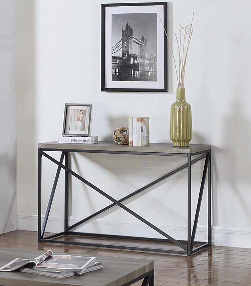 Birdie Wood Veneer Rectangular Sofa Table with Metal Base