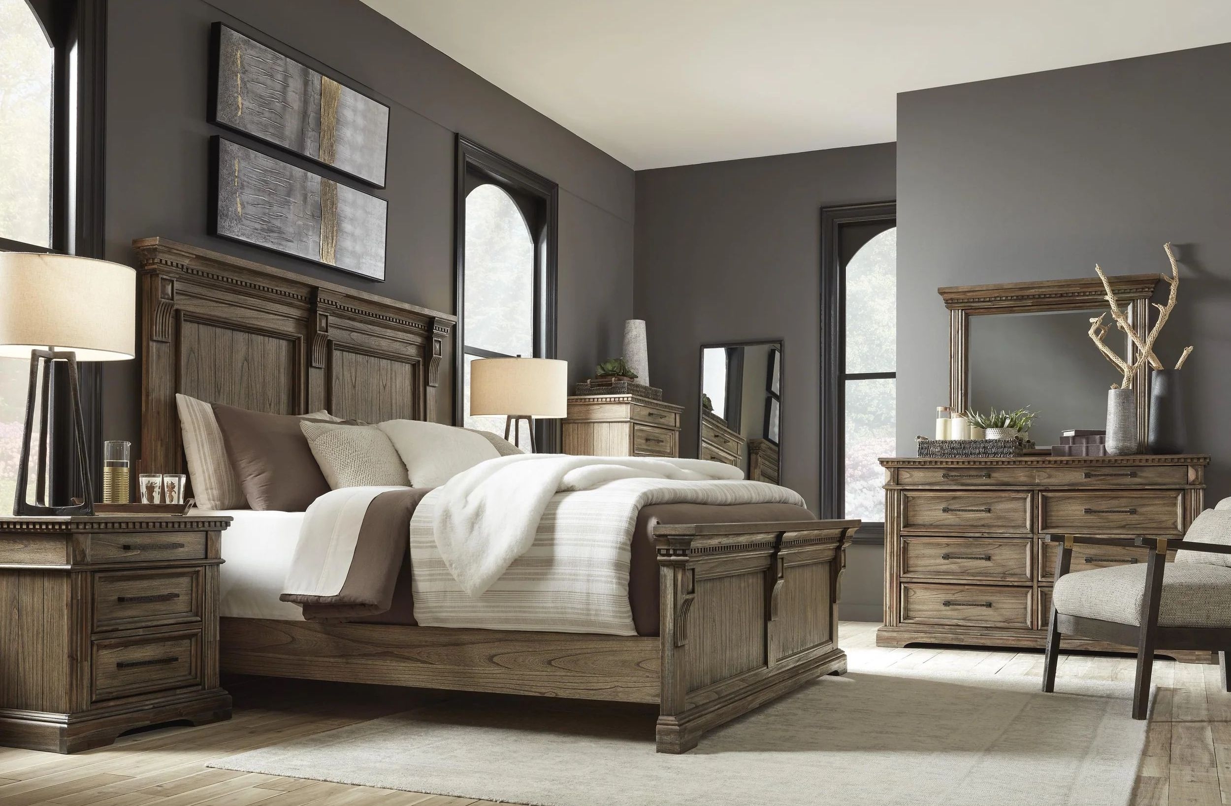 Ashley SM Markenburg Wood Veneer Queen Size Panel Bed