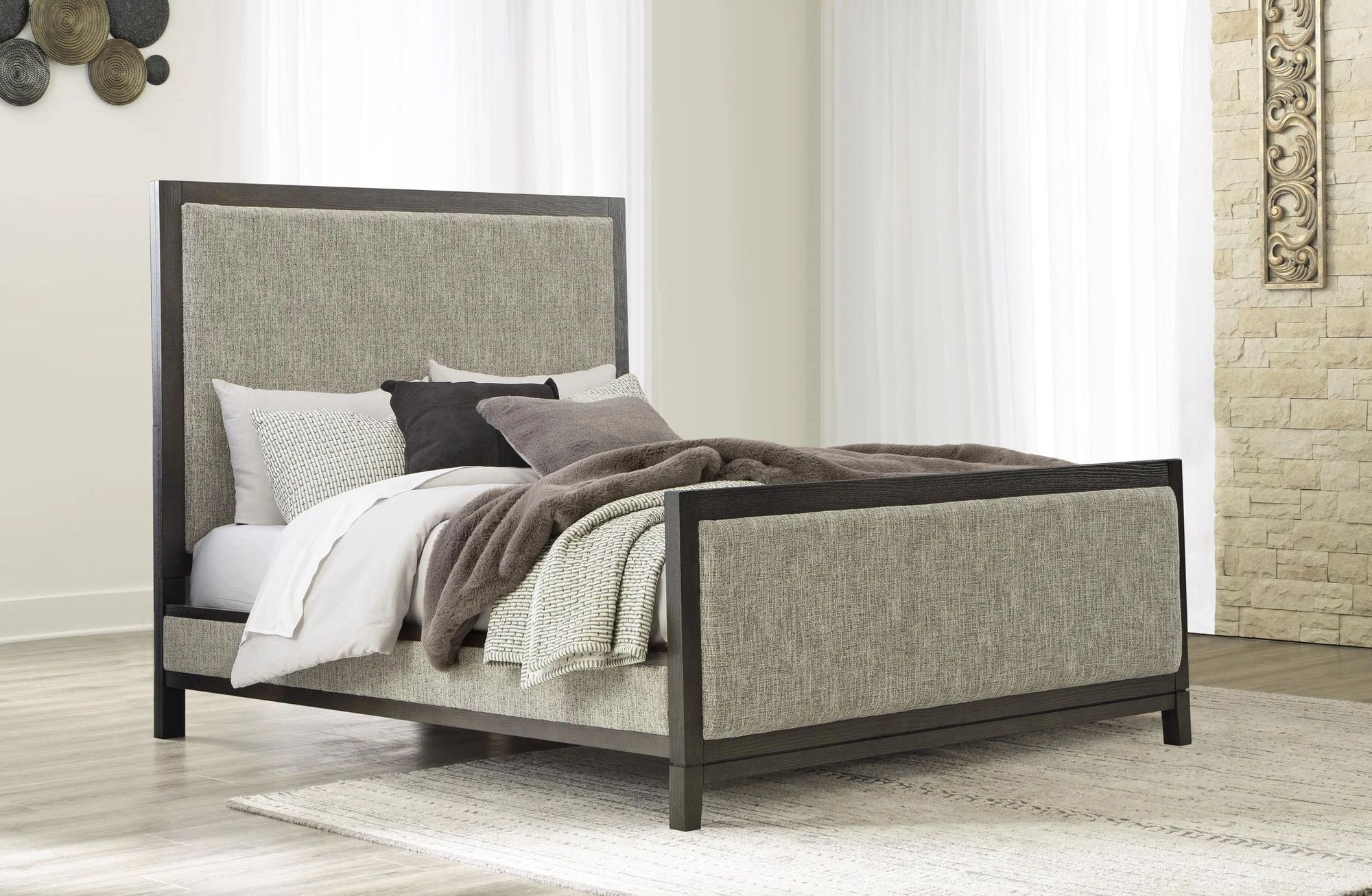 Burkhaus Polyester Upholstered Panel Bedroom Set