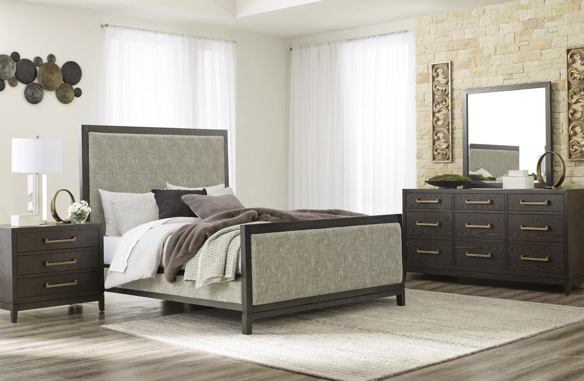 Ashley SM Burkhaus Polyester Upholstered Queen Size Panel Bed