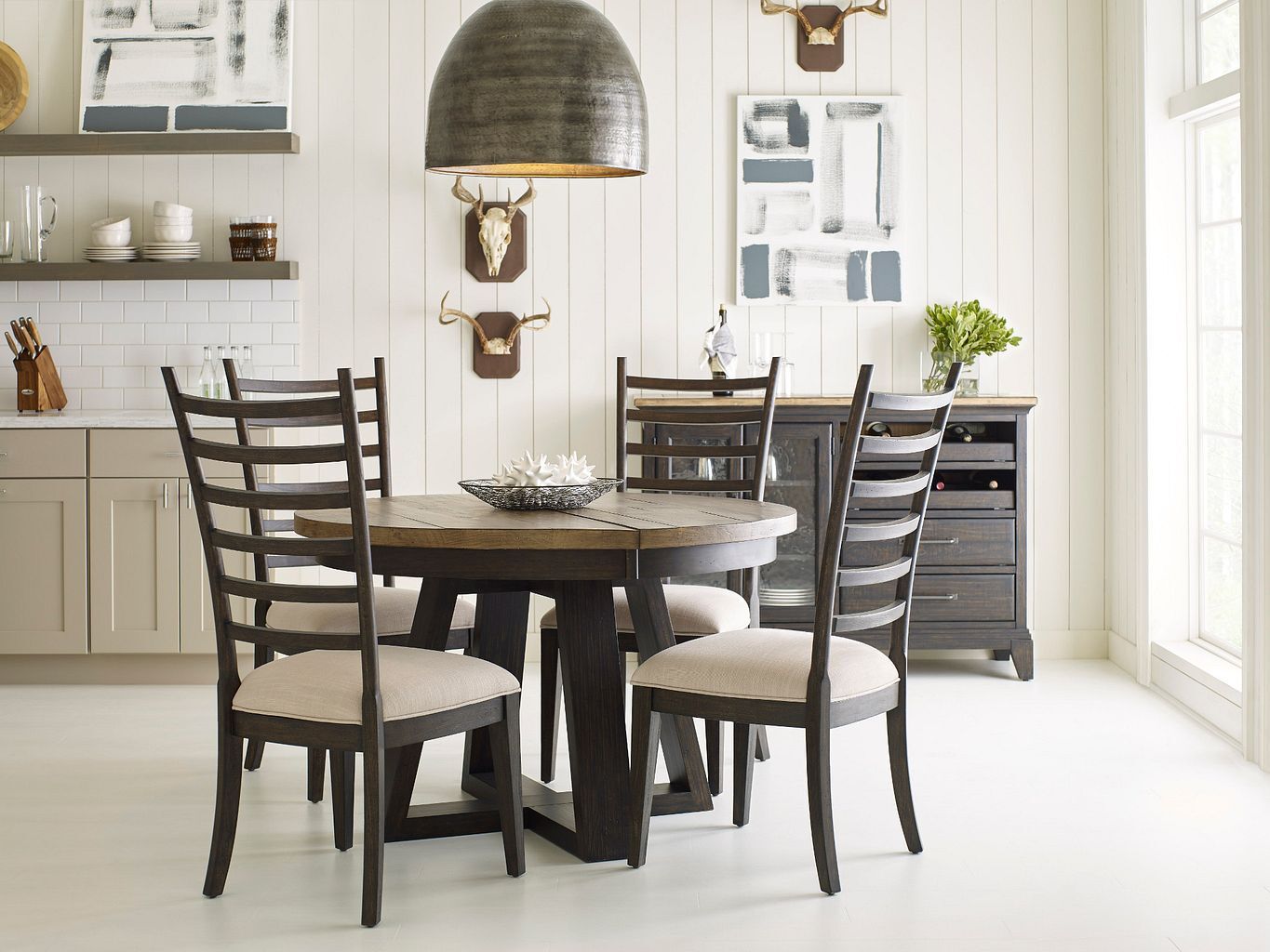 Plank Road Button Round Wood Extendable Dining Room Set