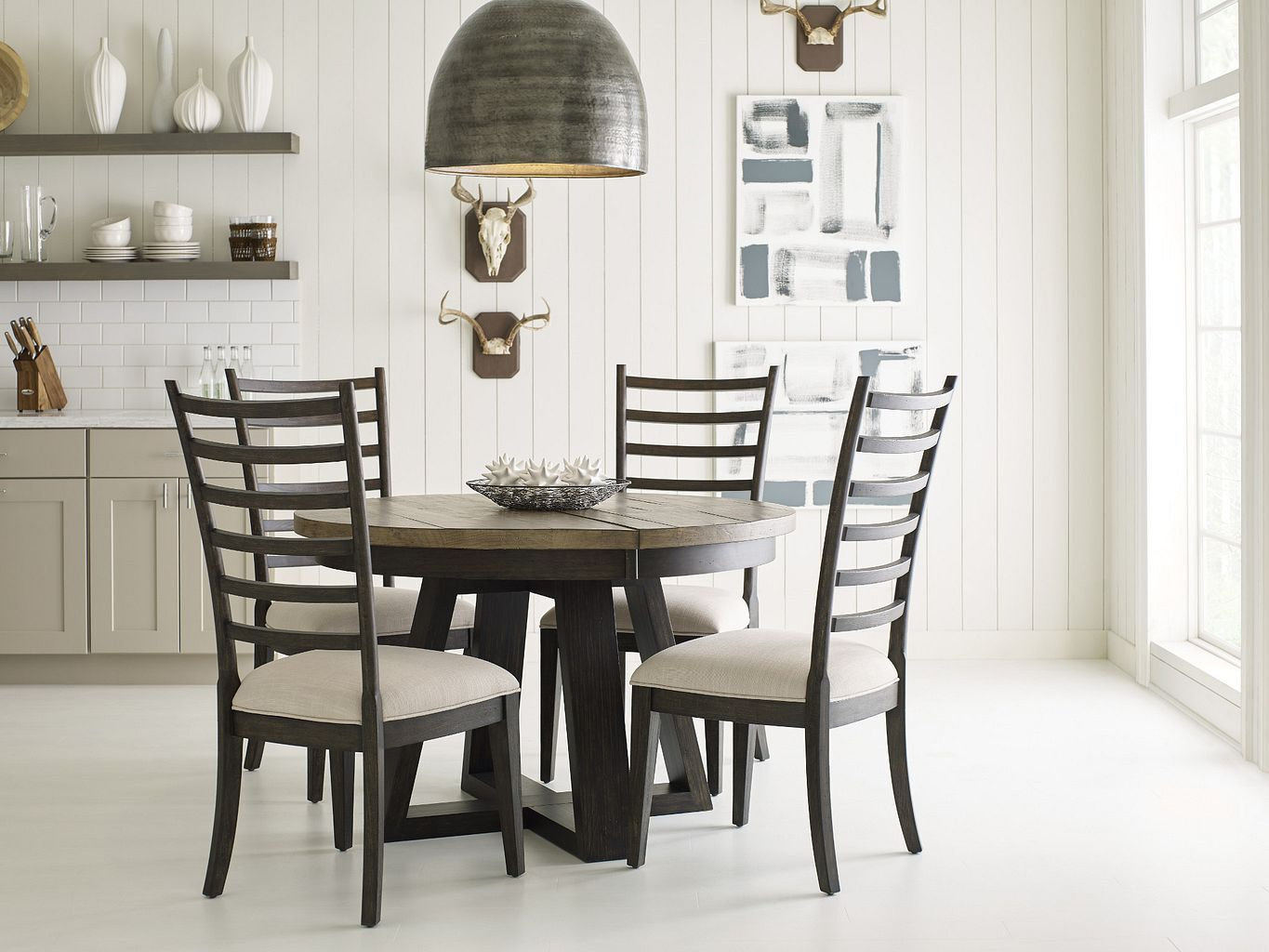 Plank Road Button Round Wood Extendable Dining Table