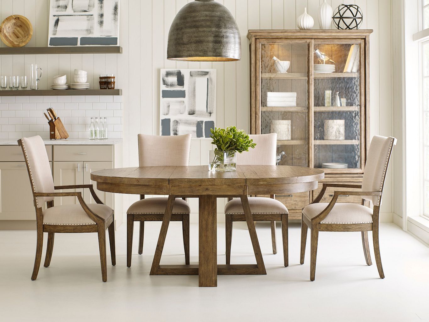 Plank Road Button Round Wood Extendable Dining Room Set