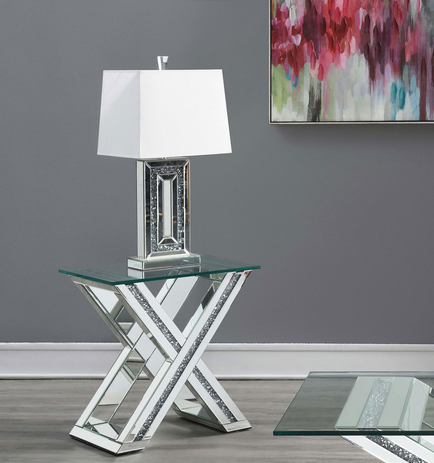 Bonnie X-base Rectangle Glass Top Mirrored End Table
