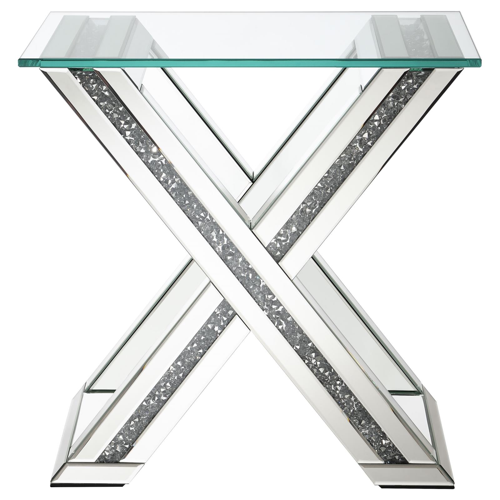 Bonnie X-base Rectangle Glass Top Mirrored End Table