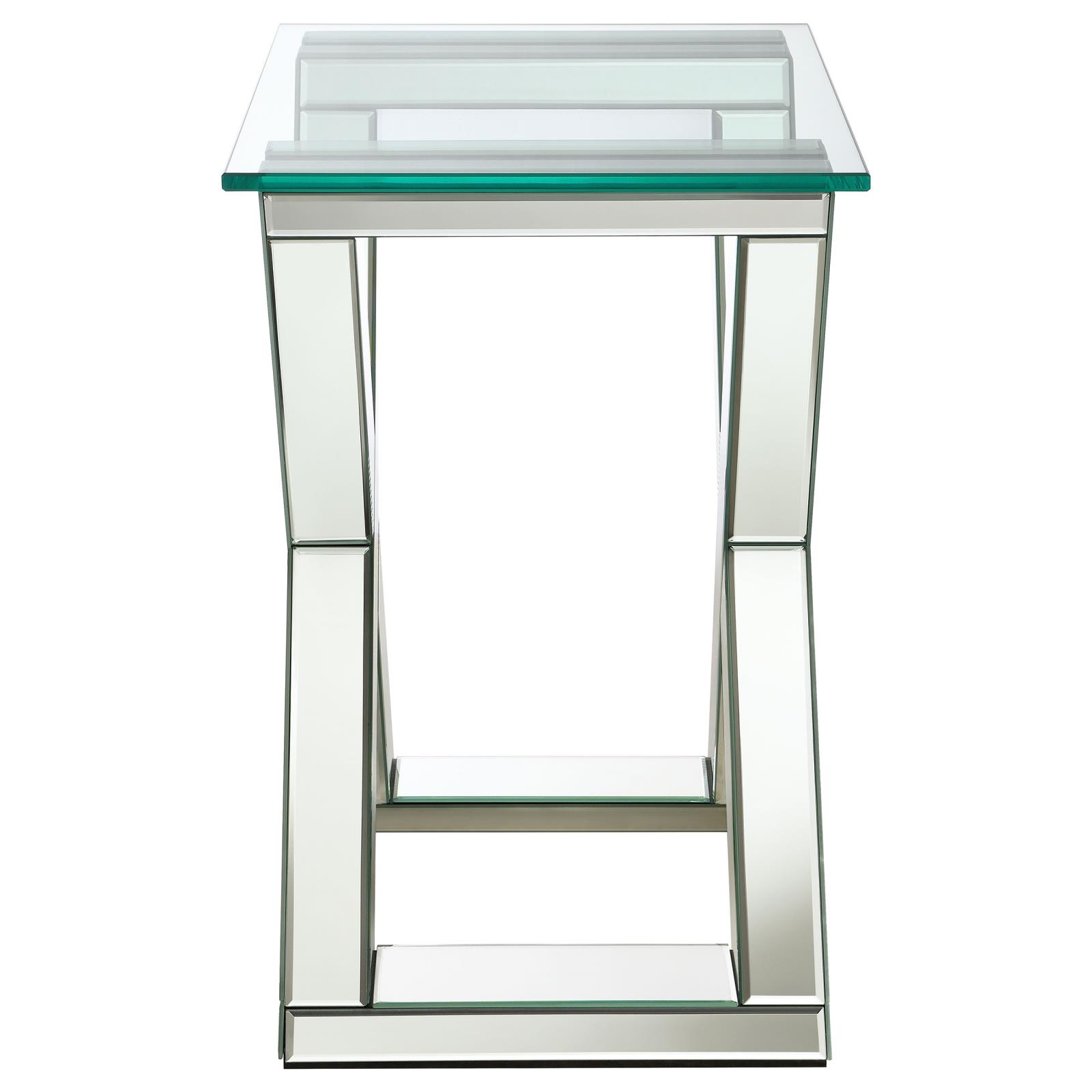 Bonnie X-base Rectangle Glass Top Mirrored End Table