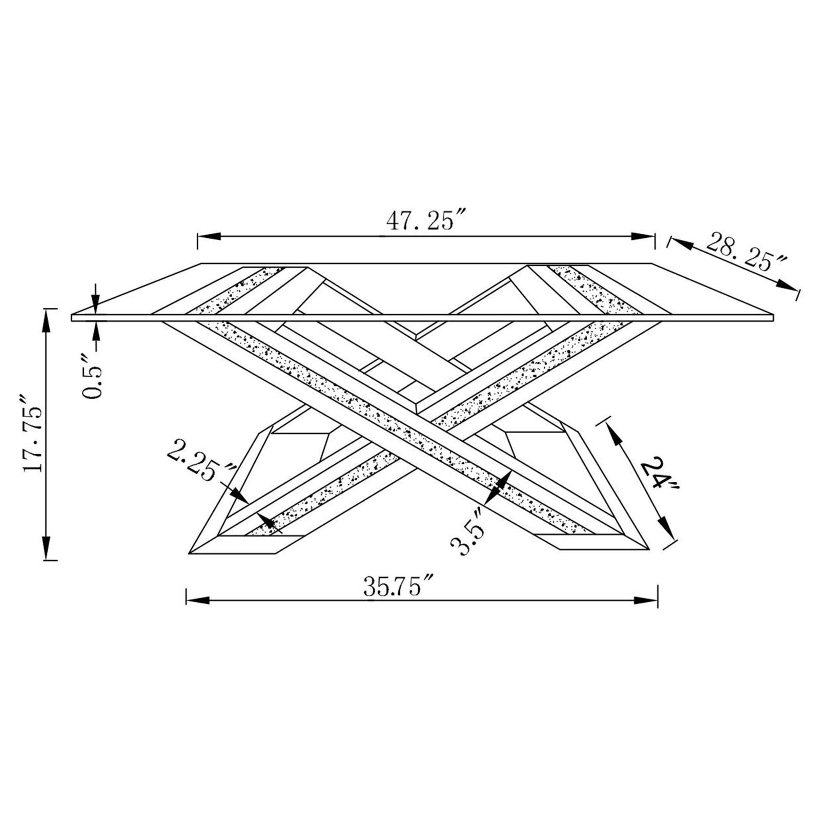 Bonnie Rectangle Glass Top Coffee Table with Mirrored X-base