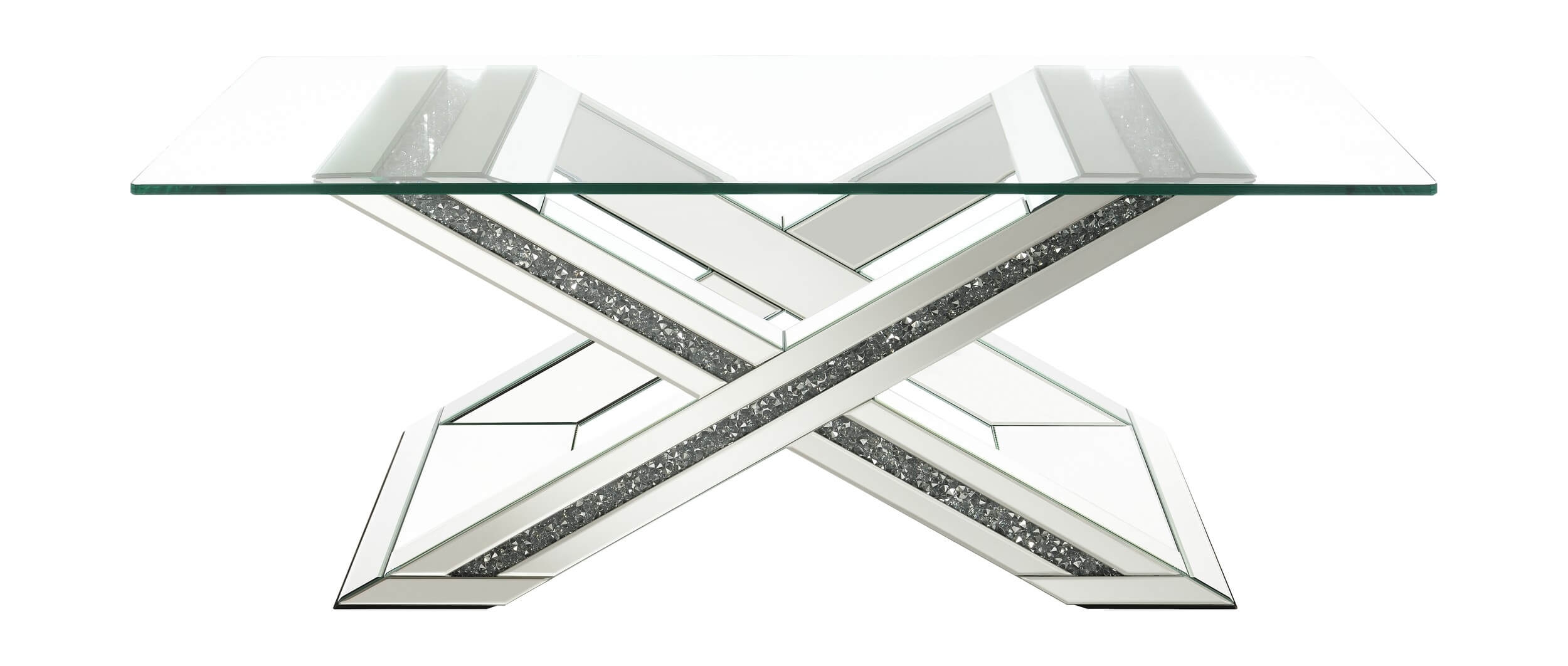 Bonnie Rectangle Glass Top Coffee Table with Mirrored X-base
