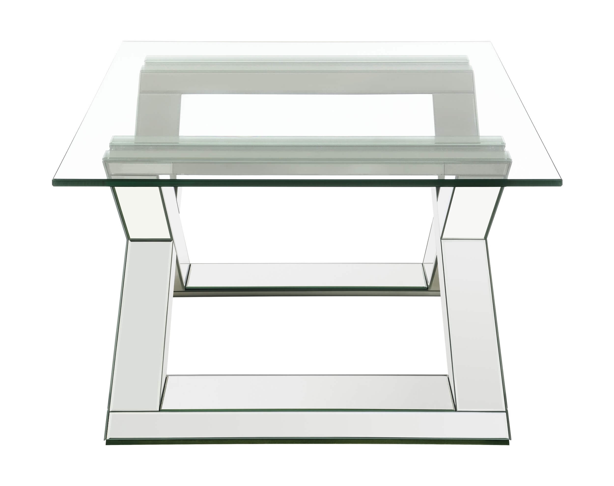 Bonnie Rectangle Glass Top Coffee Table with Mirrored X-base