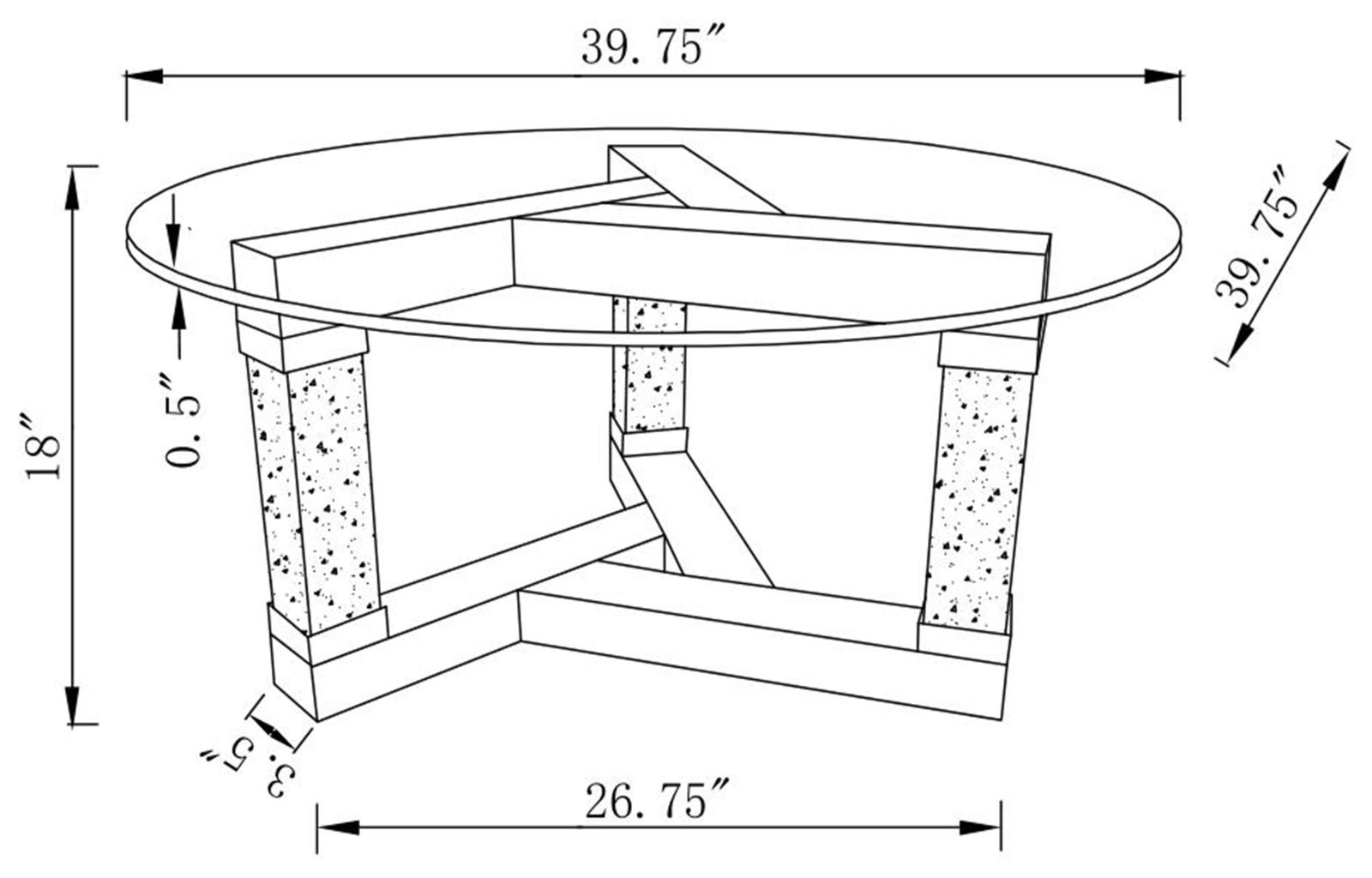 Octave Glass Top Round Mirrored Coffee Table with Square Post Legs