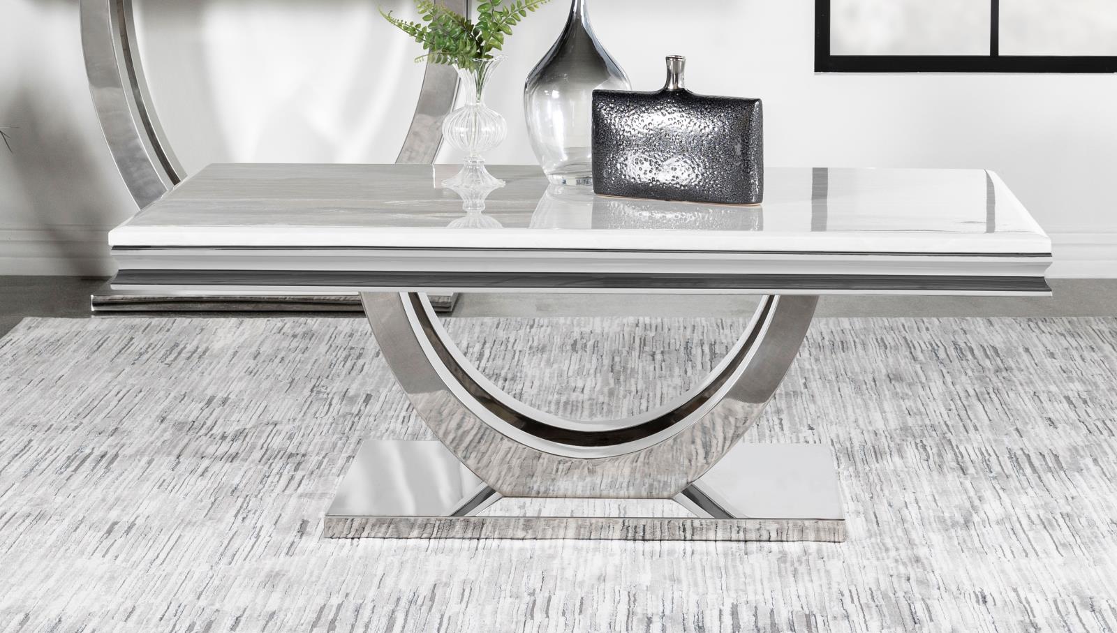 Adabella Faux Marble Rectangle Coffee Table with Chrome U-base