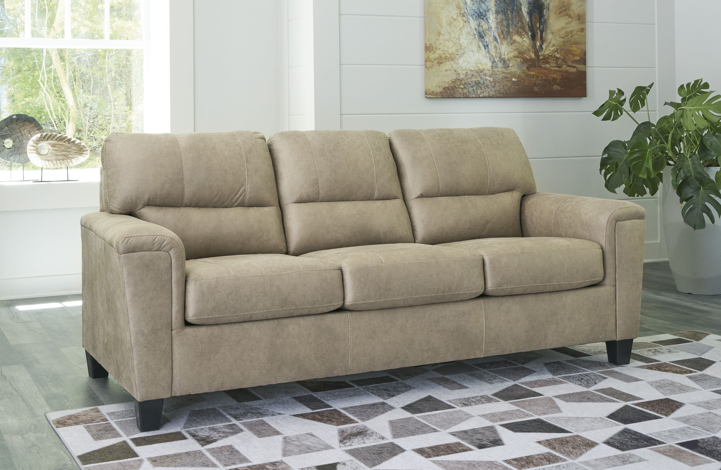 Kirkhill Transitional Sofa | Sand Fabric with Accent Pillows