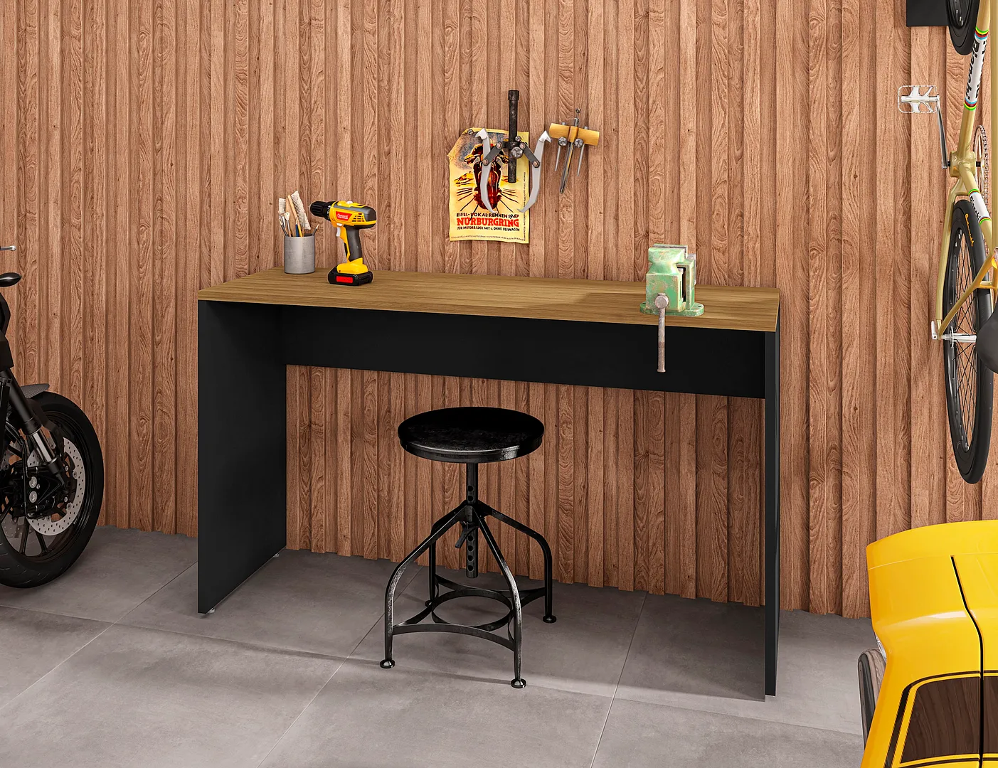 Eiffel Wood Top Garage Desk