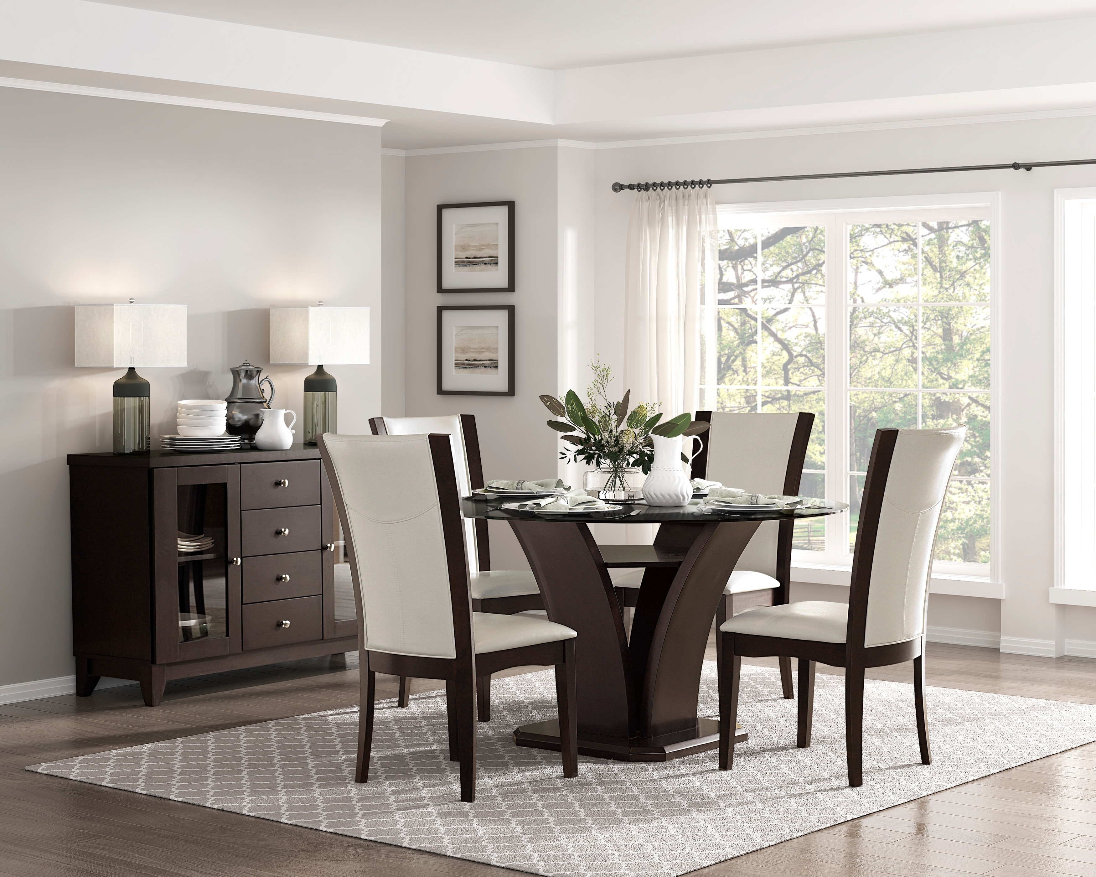 Daisy Round Wood/Glass Dining Table