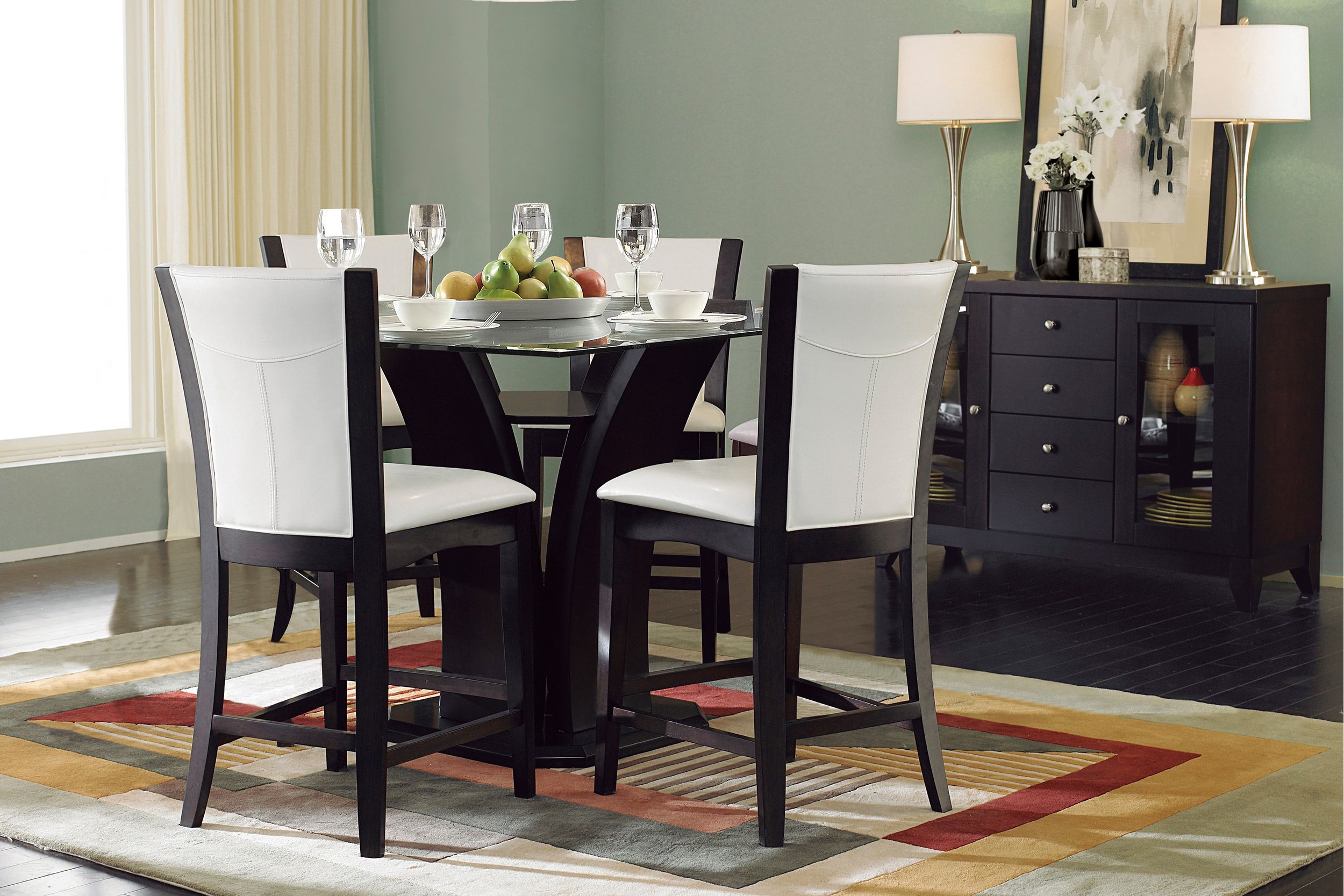 Daisy Sqaure Wood/Glass Counter Height Set