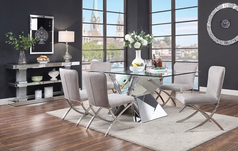 Noralie Glass/Mirror Rectangular Dining Table