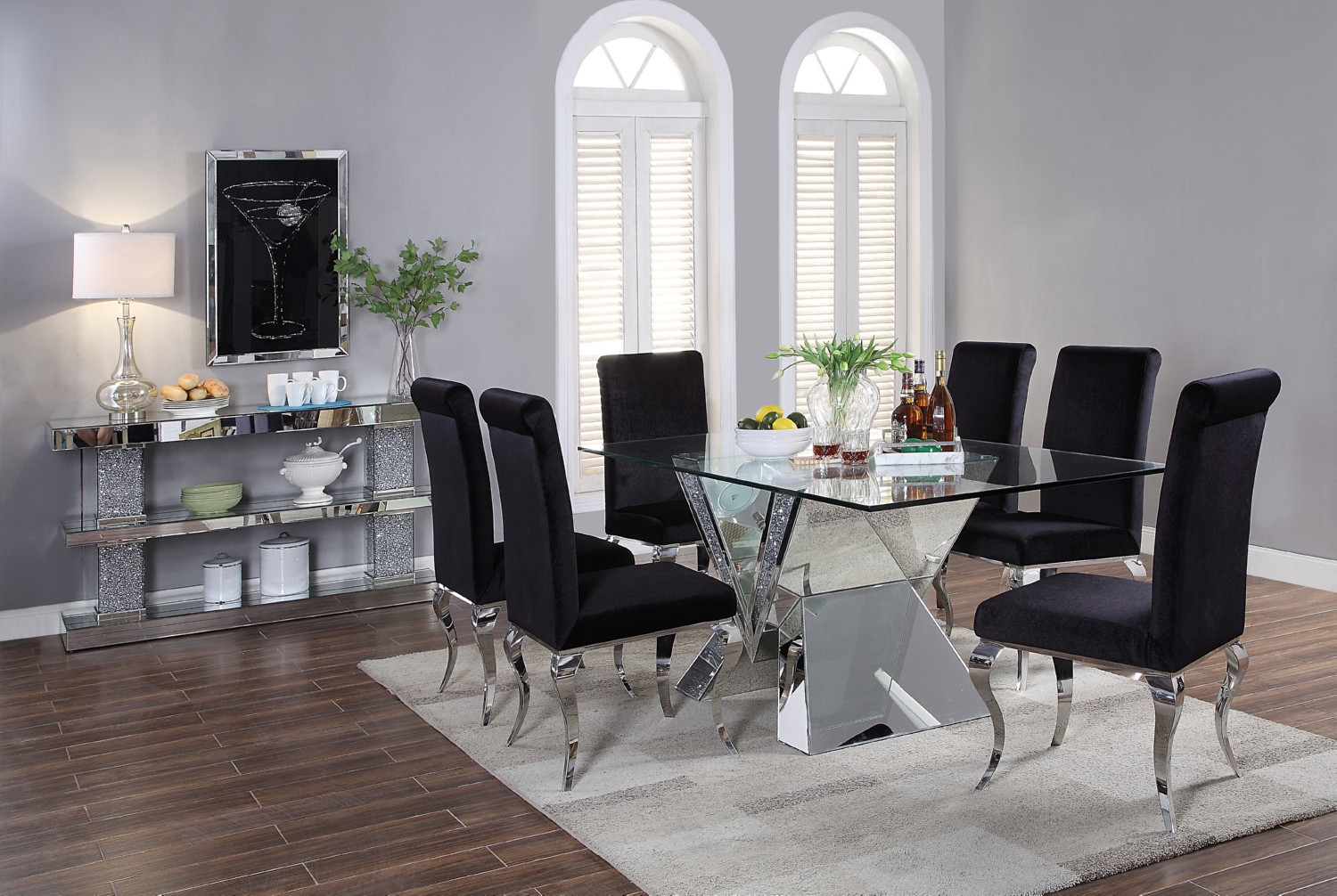 Noralie Glass/Mirror Rectangular Dining Table