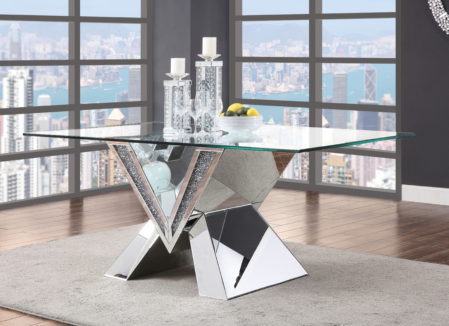 Noralie Glass/Mirror Rectangular Dining Table