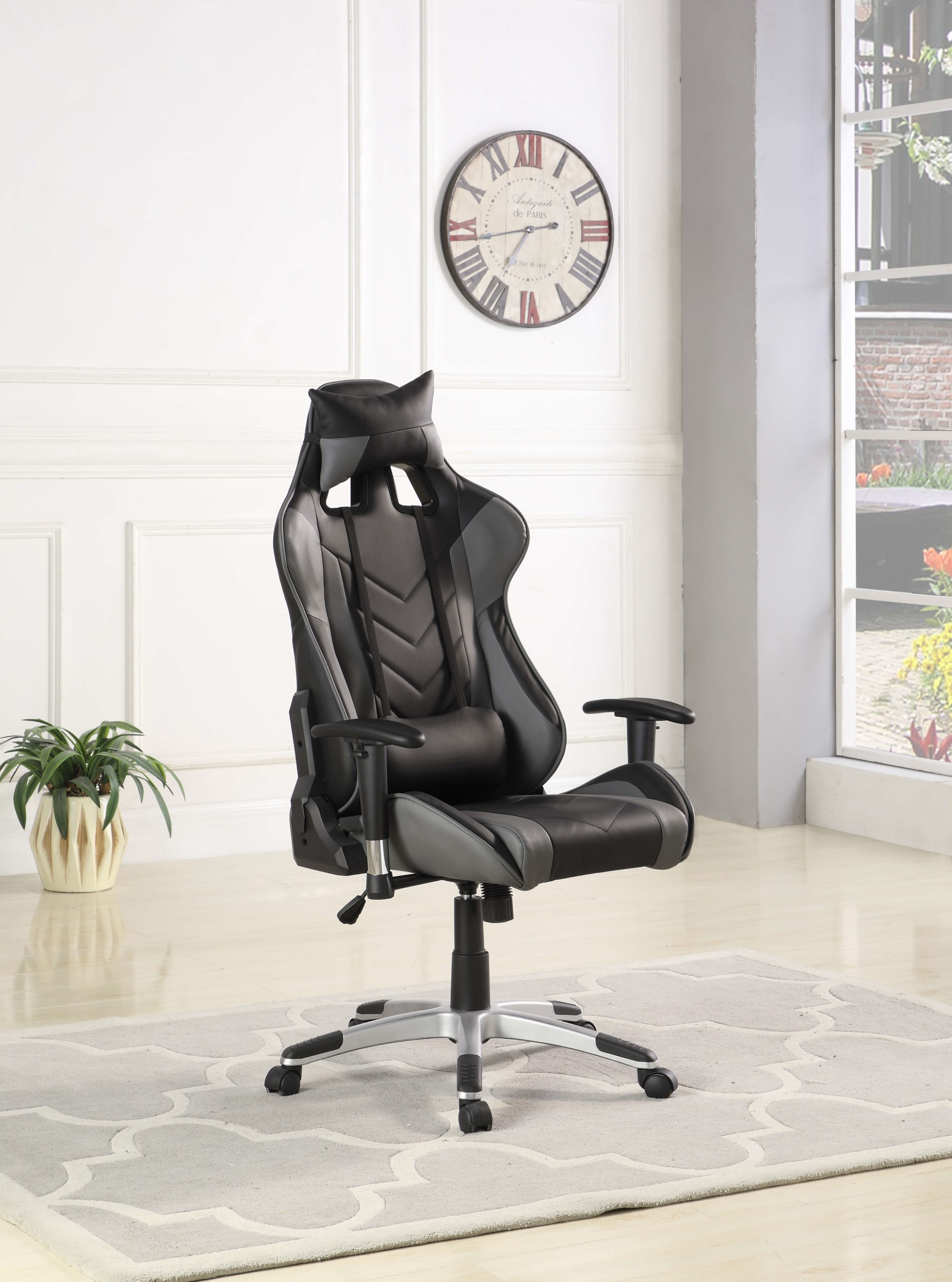 7202 Adjustable Height PU Computer Chair w/Lumbar Support Pillow