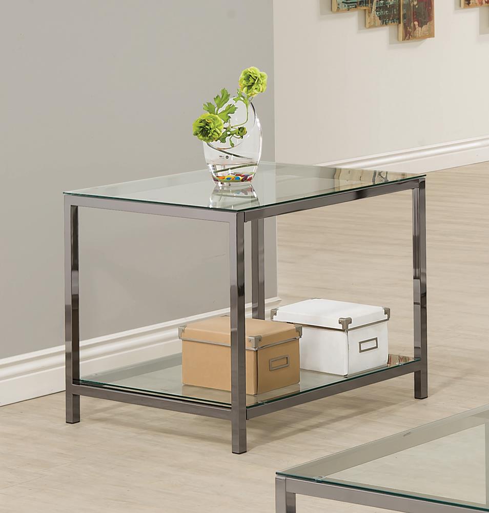 Trini Glass Rectangular End Table with Shelf
