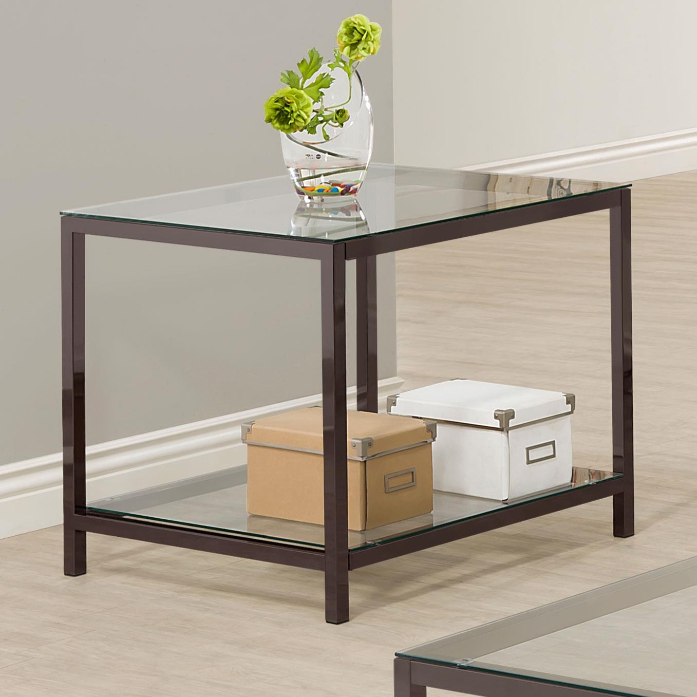 Trini Glass Rectangular End Table with Shelf