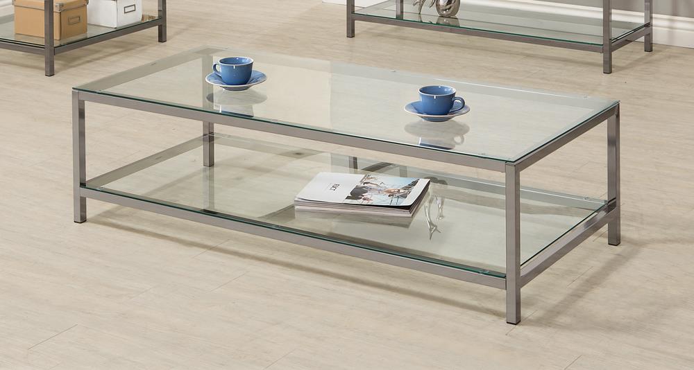 Trini Glass Rectangular Coffee Table with Shelf