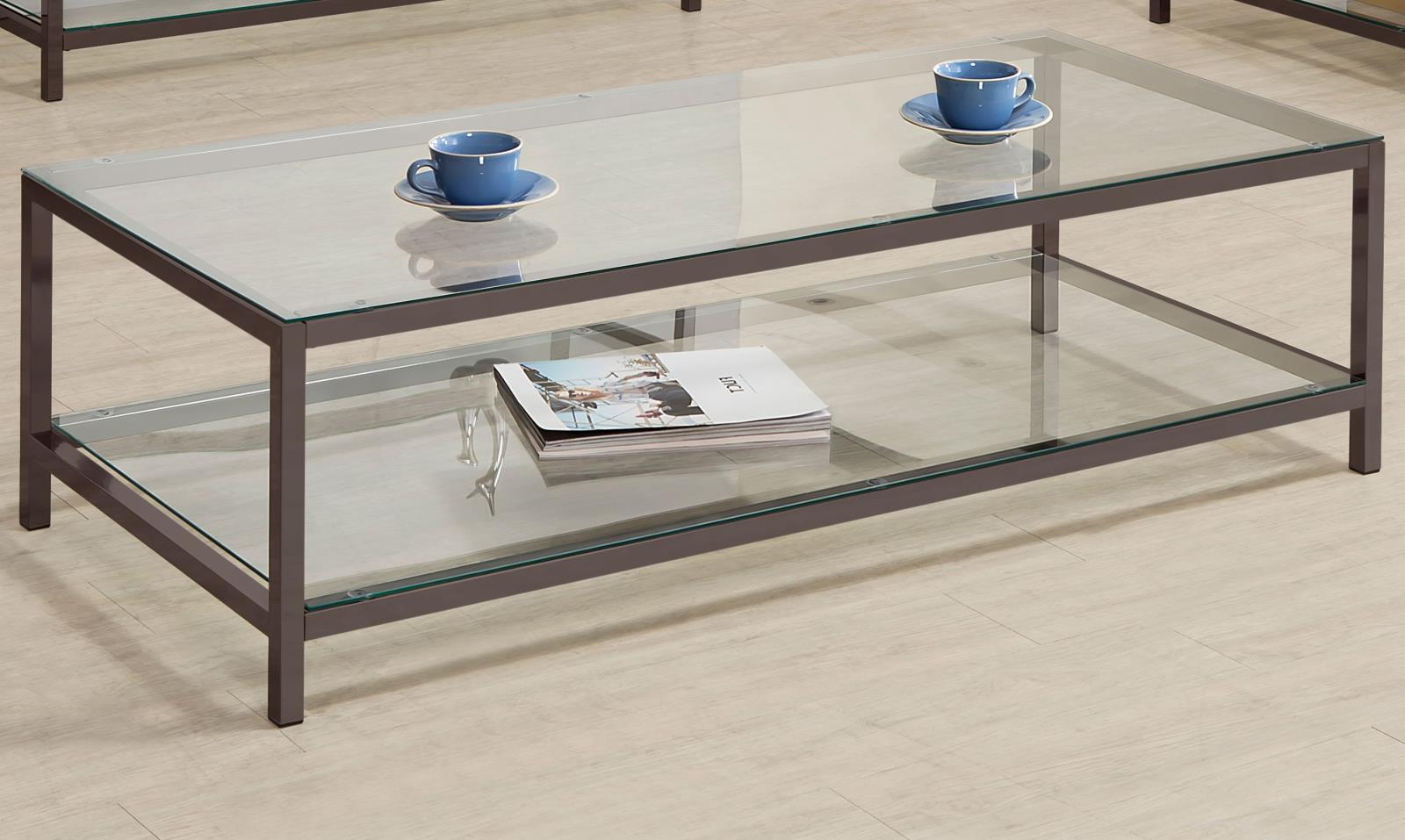 Trini Glass Rectangular Coffee Table with Shelf