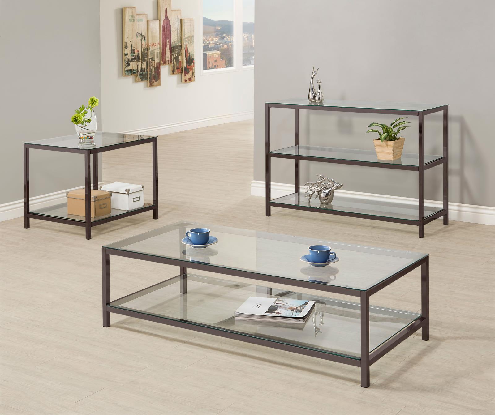 Trini Glass Rectangular Coffee Table with Shelf
