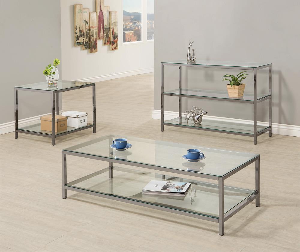 Trini Glass Rectangular Coffee Table with Shelf