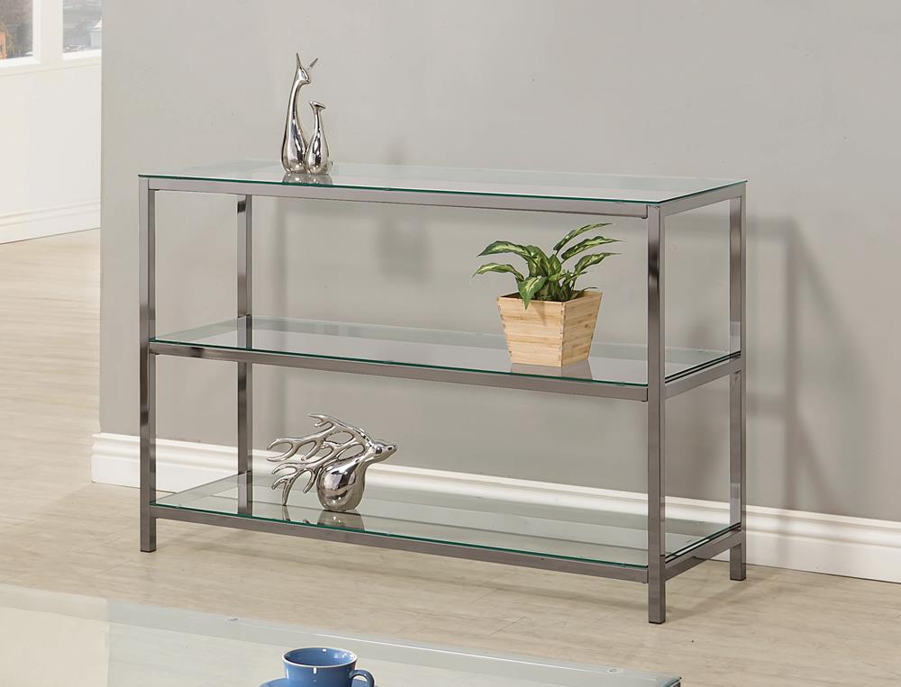 Trini Glass Rectangular Sofa Table with Shelf