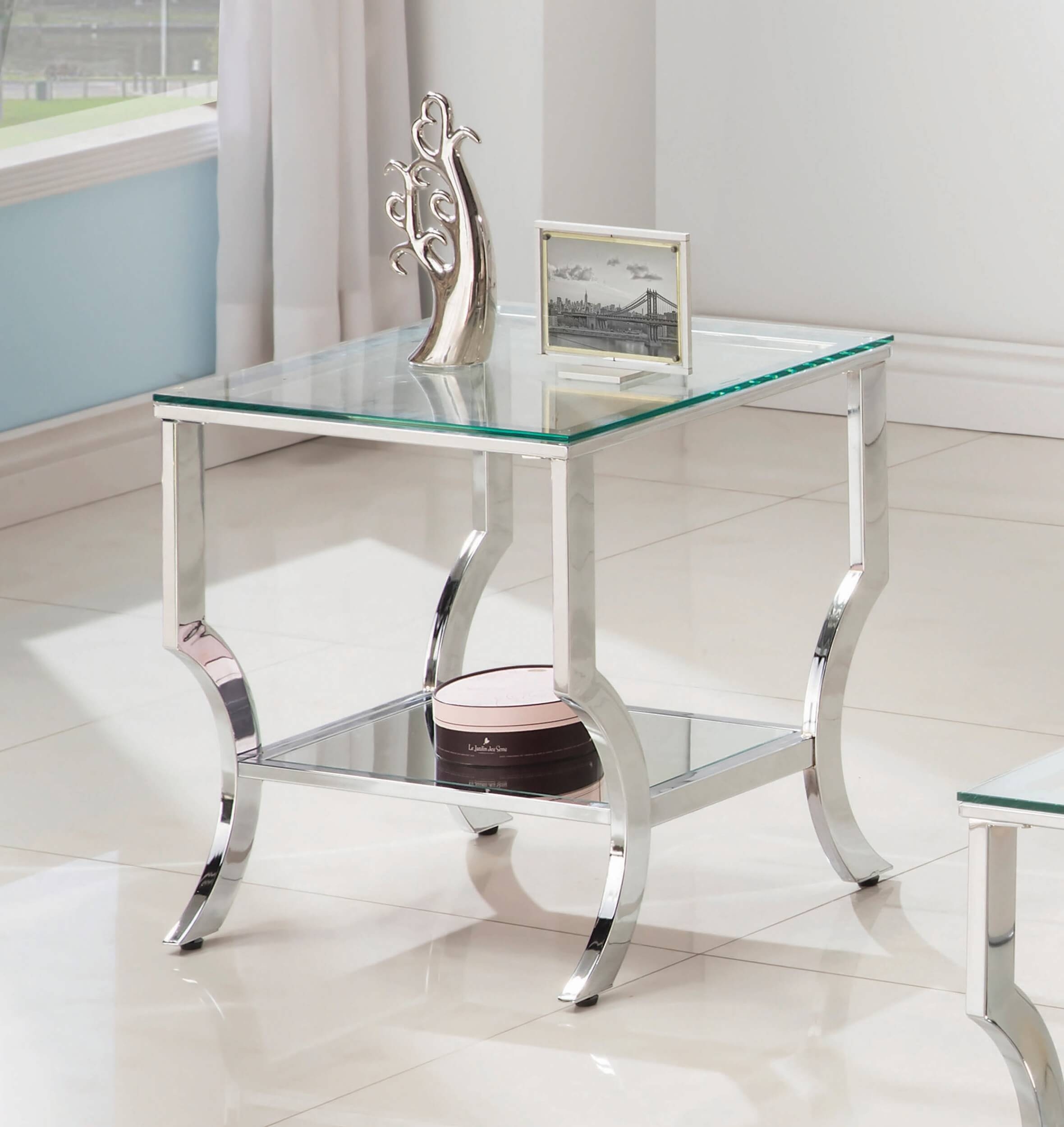 Saide Square End Table with Mirrored Shelf