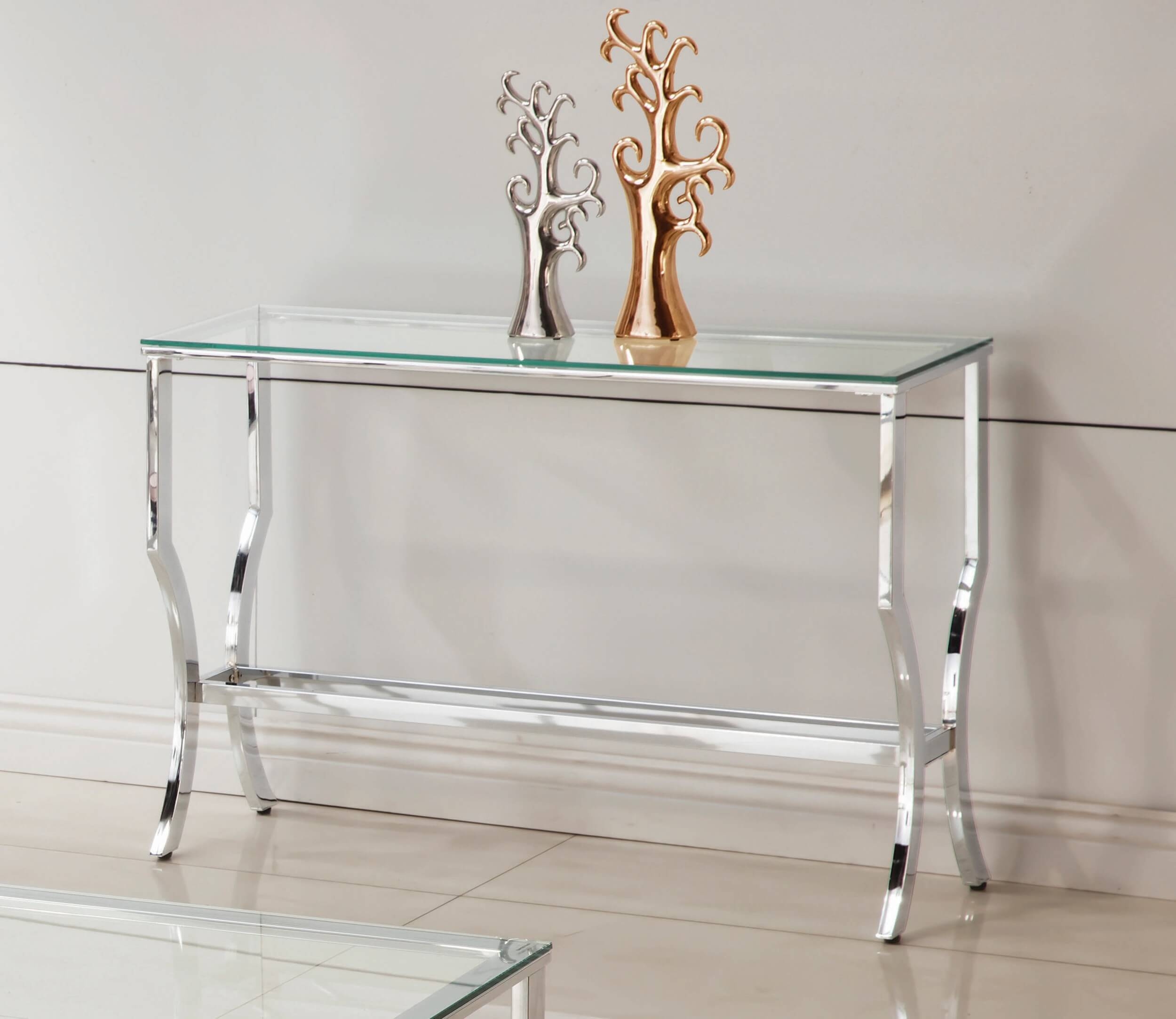 Saide Glass Rectangular Sofa Table with Mirrored Shelf