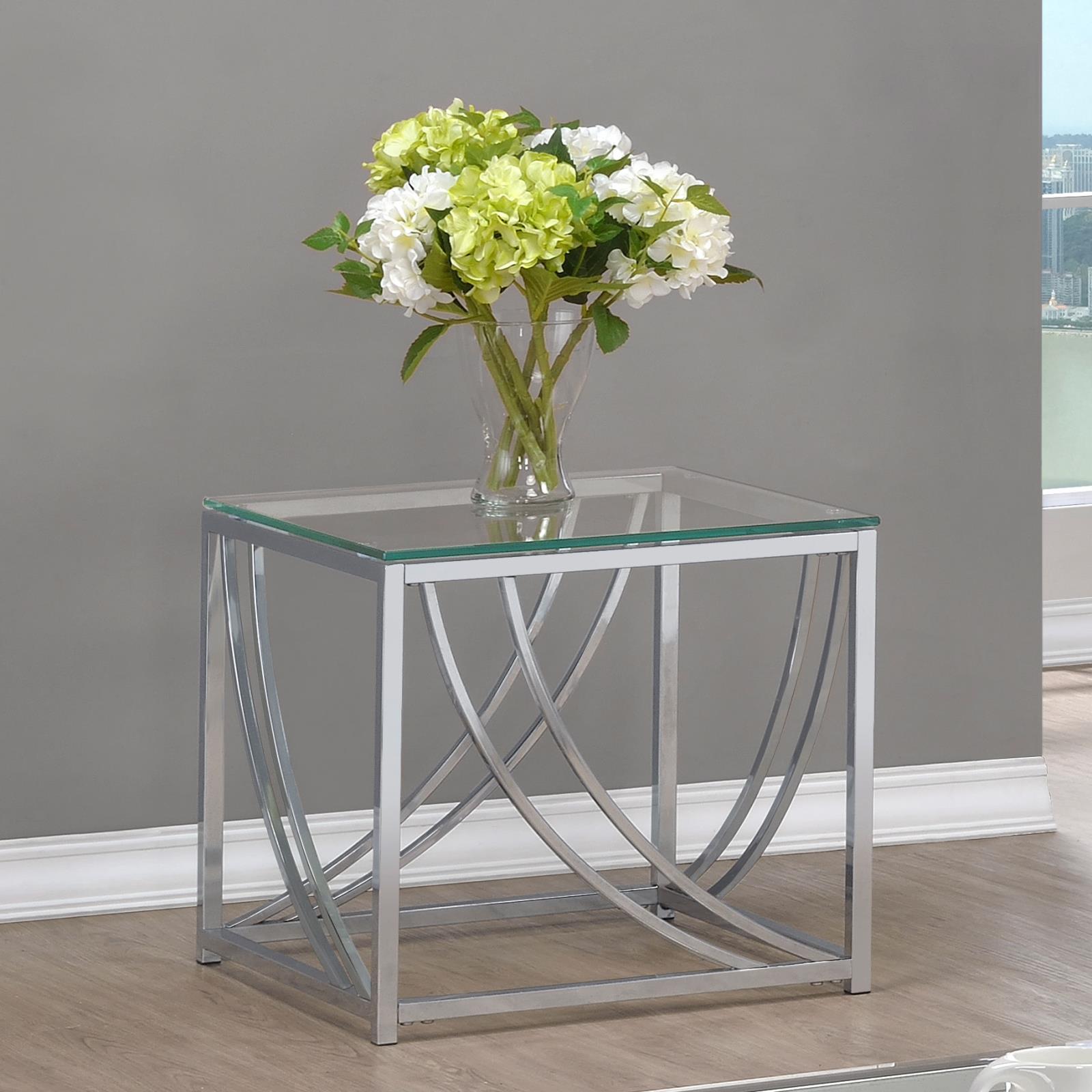 Lille Glass Top Square End Table with Chrome Base
