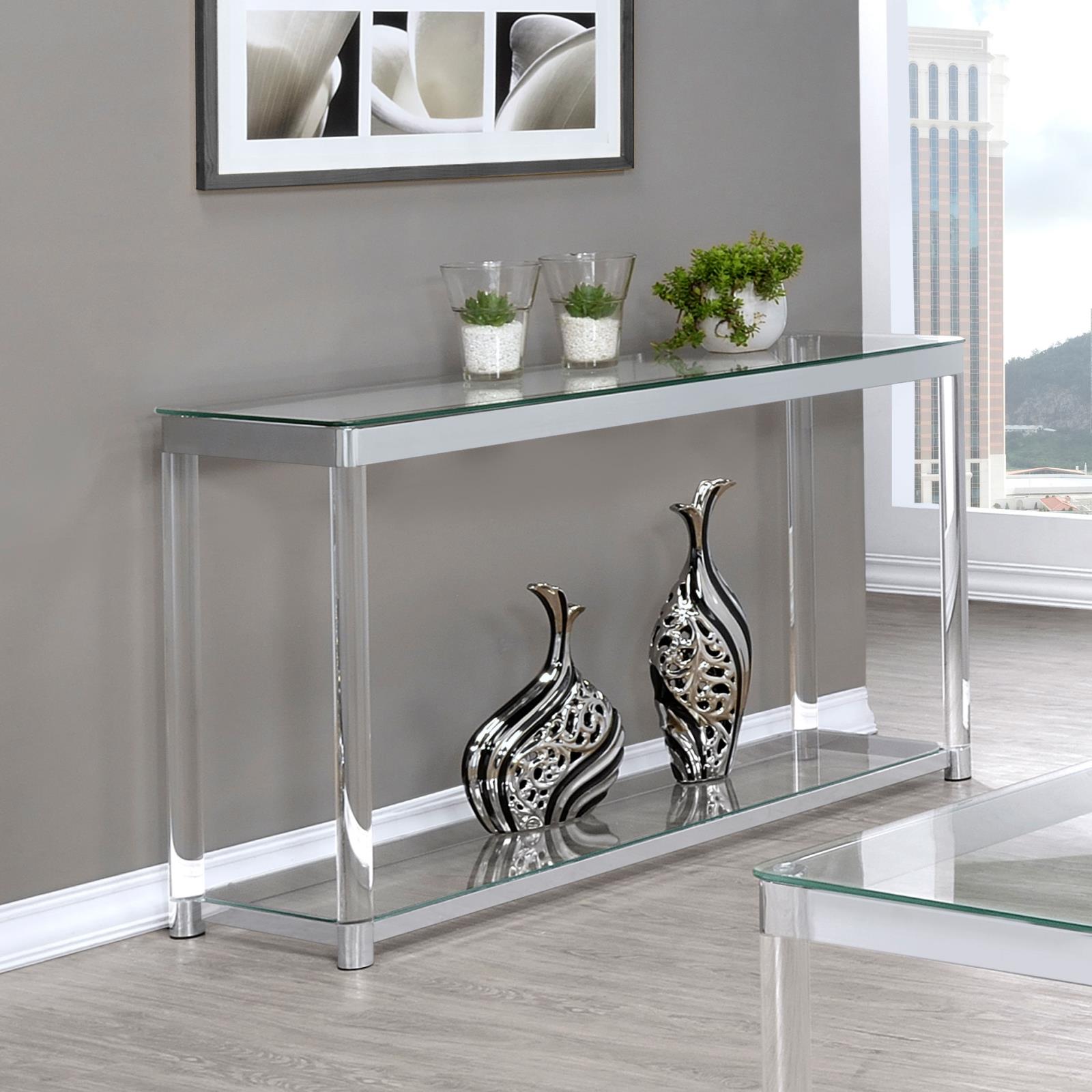 Anne Glass Rectangular Sofa Table with Lower Shelf