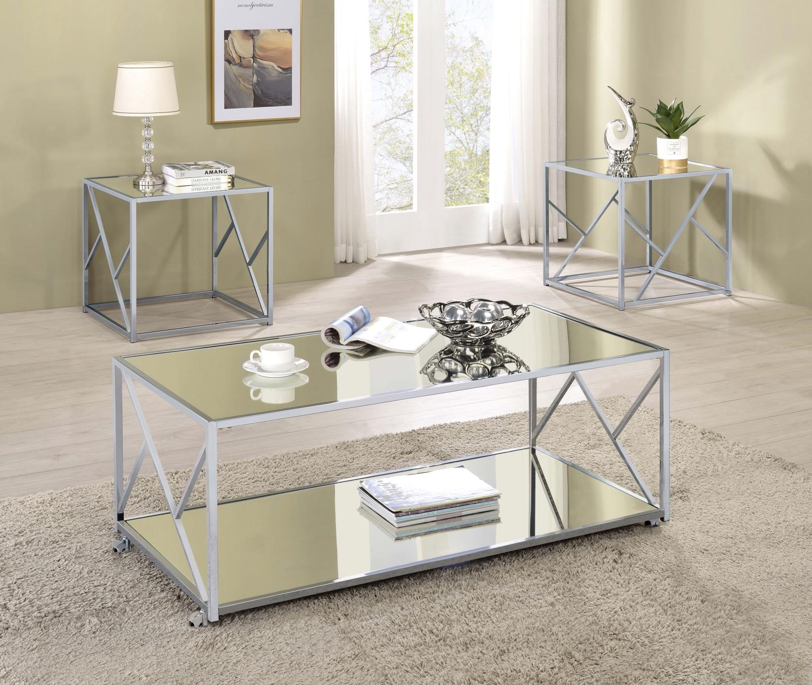 Provins 3-piece Mirrored Occasional Table Set